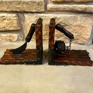 Wood & iron bookends